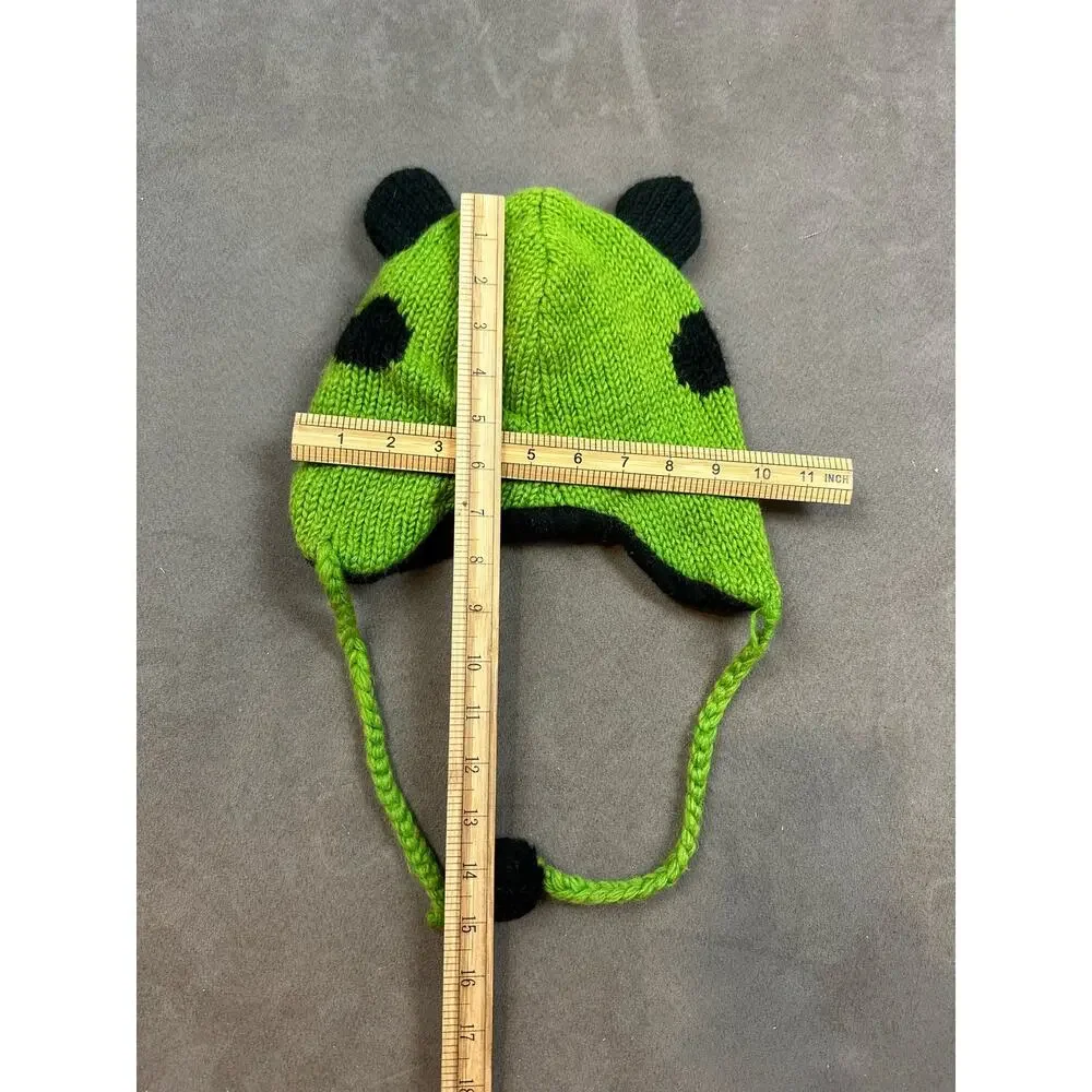 Wool Knit Frog Hat Winter Beanie Green Black Kids Youth CUTE Nepal